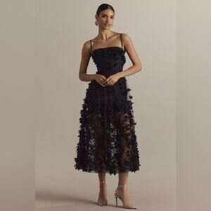 Helsi Audrey Square-Neck Floral Applique Sheer Dress